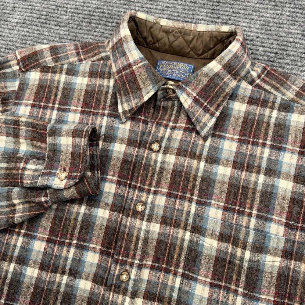 Vintage Pendleton Virgin Wool Flannel Men's Large L/S Classic Check Plaid‎